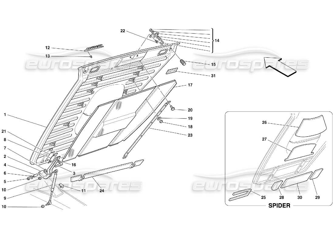 ferrari 355 (5.2 motronic) cofano posteriore diagramma delle parti