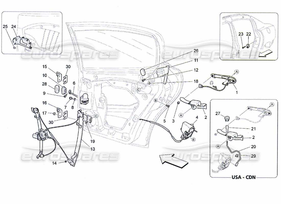 maserati qtp. (2010) 4.7 porte posteriori: meccanismi diagramma delle parti