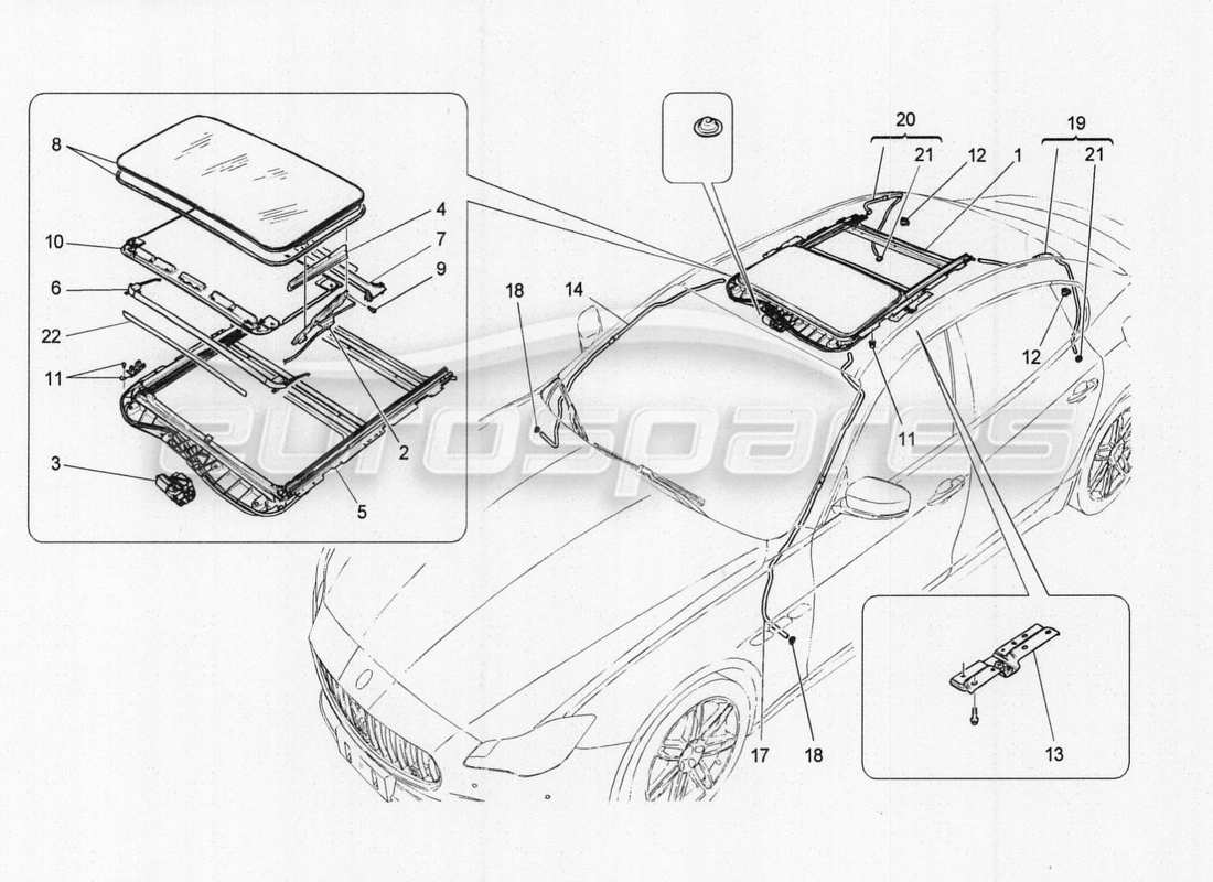 maserati qtp. v8 3.8 530bhp auto 2015 schema delle parti interne del veicolo per pannelli insonorizzati