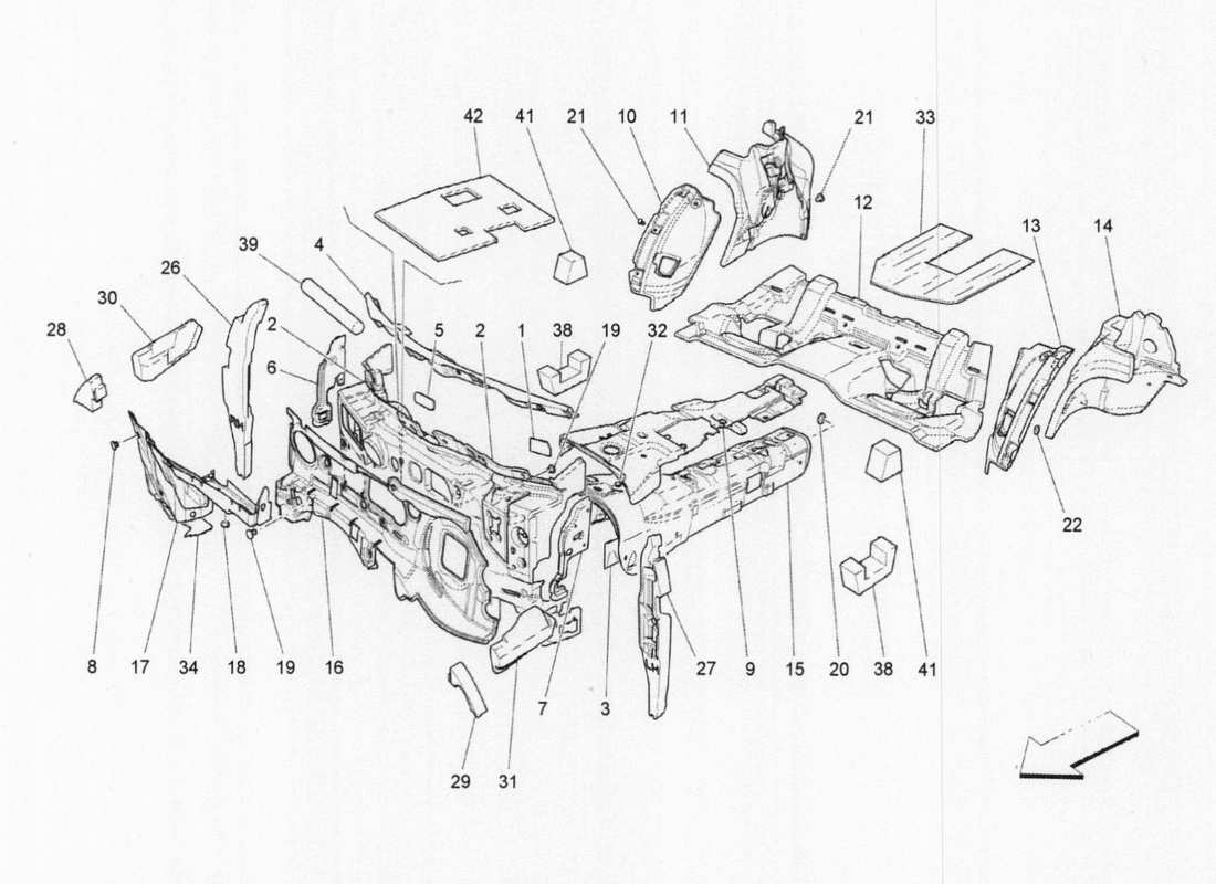 maserati qtp. v6 3.0 bt 410bhp 2015 schema delle parti interne dei pannelli insonorizzanti