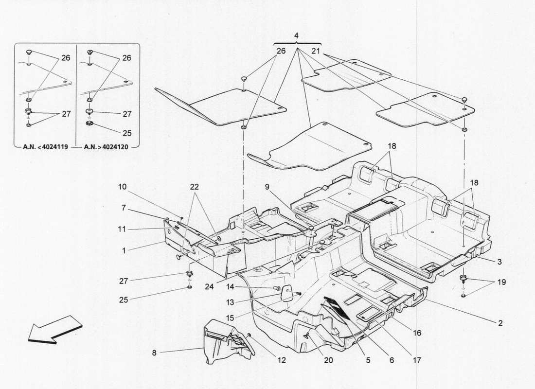 maserati qtp. v6 3.0 tds 275bhp 2017 tappetini abitacolo diagramma delle parti