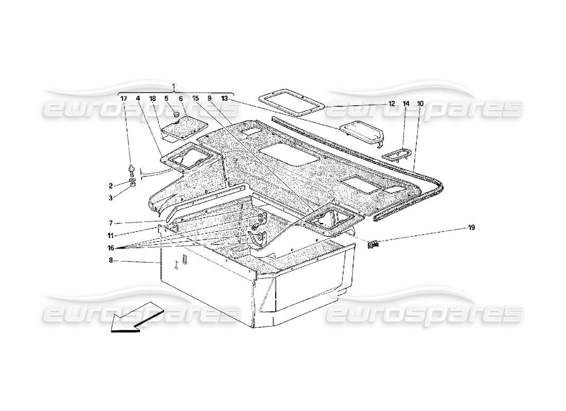 ferrari 348 (2.7 motronic) scomparti anteriori schema delle parti della moquette