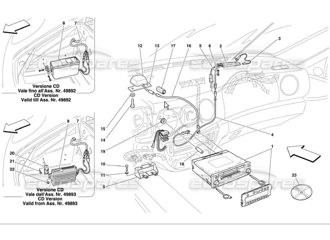ferrari 360 modena attrezzatura stereo diagramma delle parti