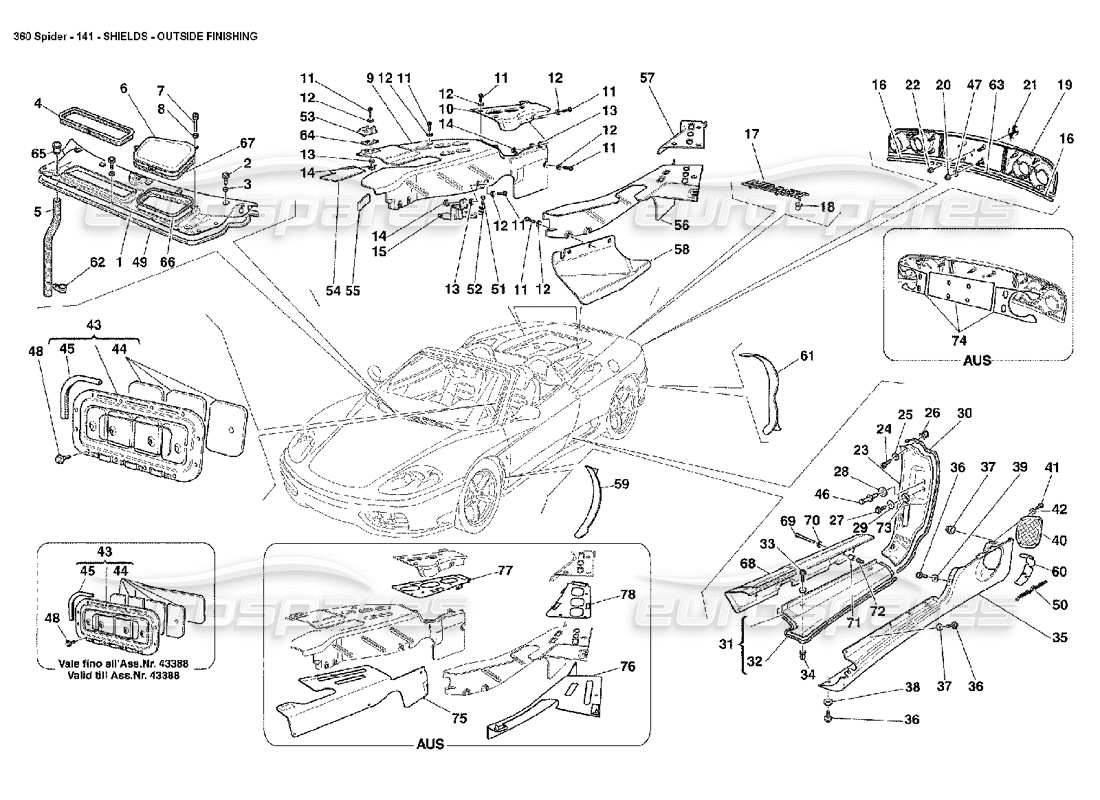 ferrari 360 spider scudi - diagramma della parte di finitura esterna