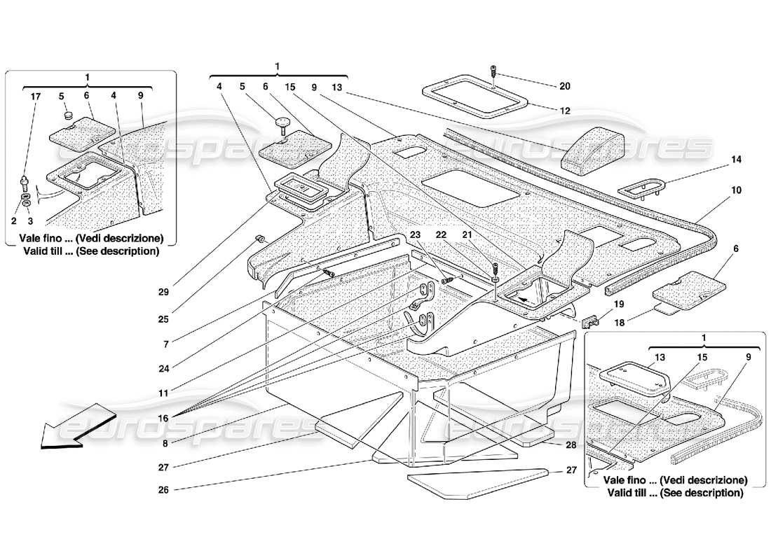 ferrari 355 (5.2 motronic) moquette del vano anteriore diagramma delle parti