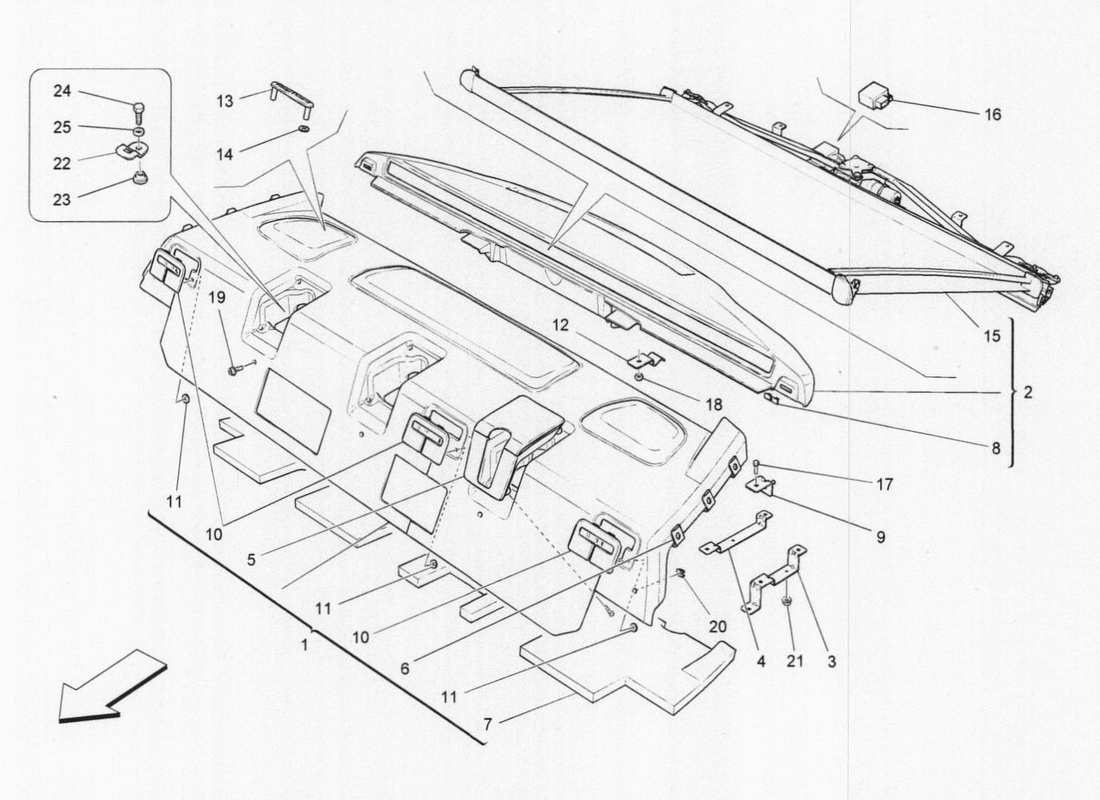 maserati qtp. v6 3.0 tds 275bhp 2017 ripiano posteriore diagramma delle parti