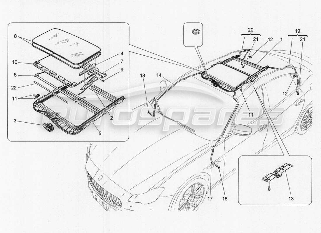 maserati qtp. v8 3.8 530bhp 2014 auto diagramma delle parti del tetto apribile