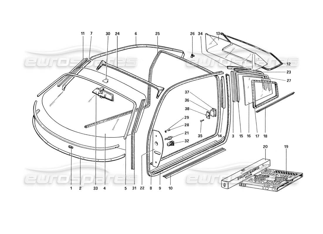 ferrari 328 (1985) diagramma delle parti degli occhiali