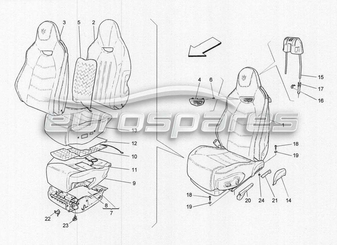 maserati grancabrio mc centenario diagramma delle parti dei rivestimenti dei sedili anteriori