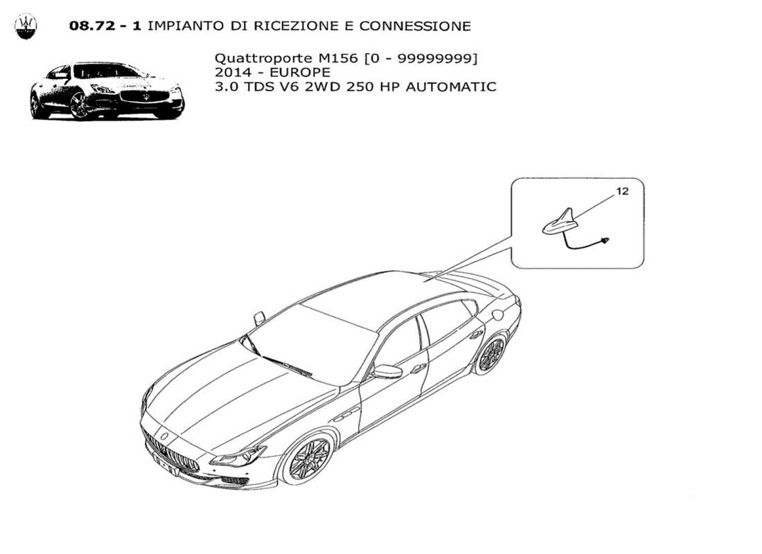 maserati qtp. v6 3.0 tds 250bhp 2014 schema delle parti del sistema di ricezione e connessione