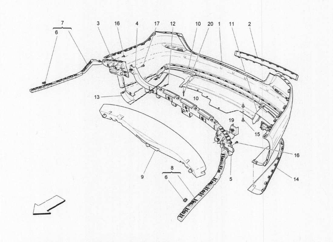 maserati qtp. v6 3.0 bt 410bhp 2015 schema delle parti paraurti posteriore