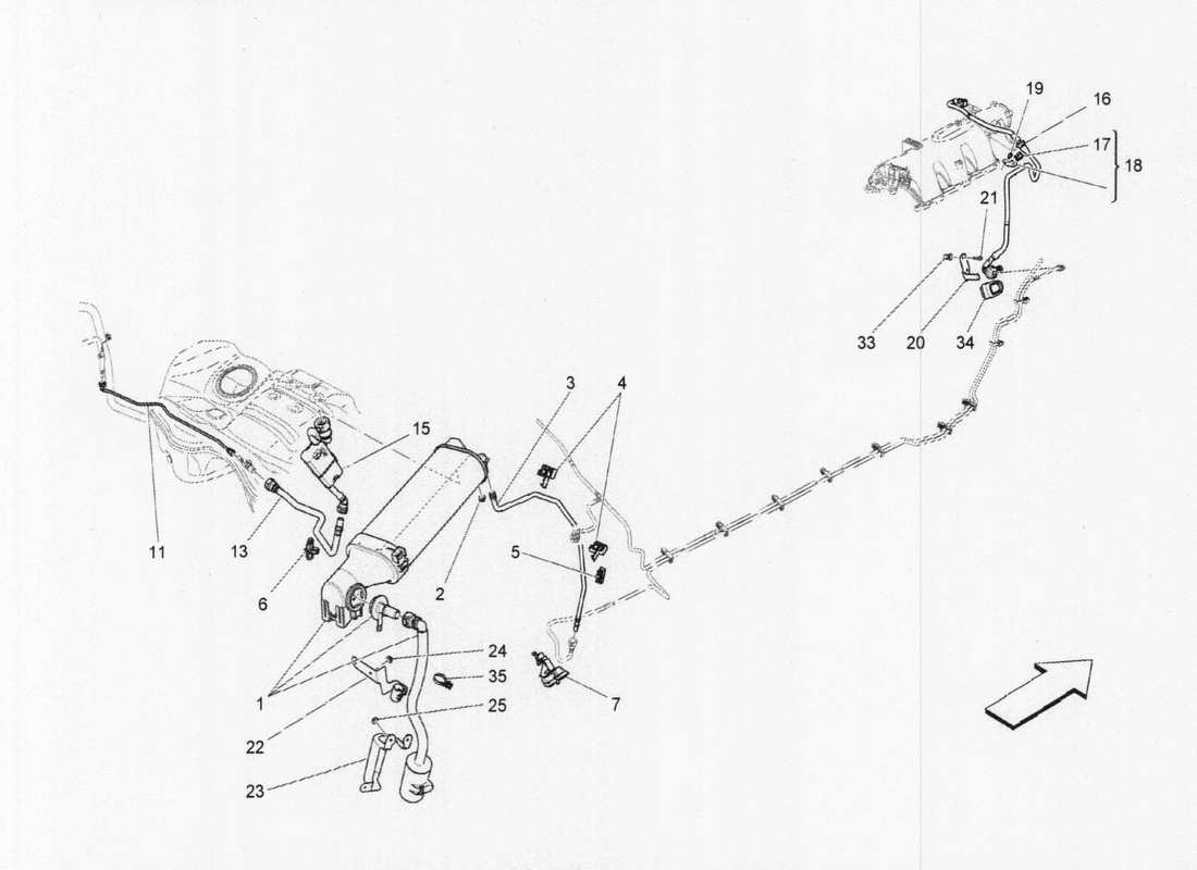 maserati qtp. v6 3.0 bt 410bhp 2015 diagramma delle parti del sistema di ricircolo del carburante
