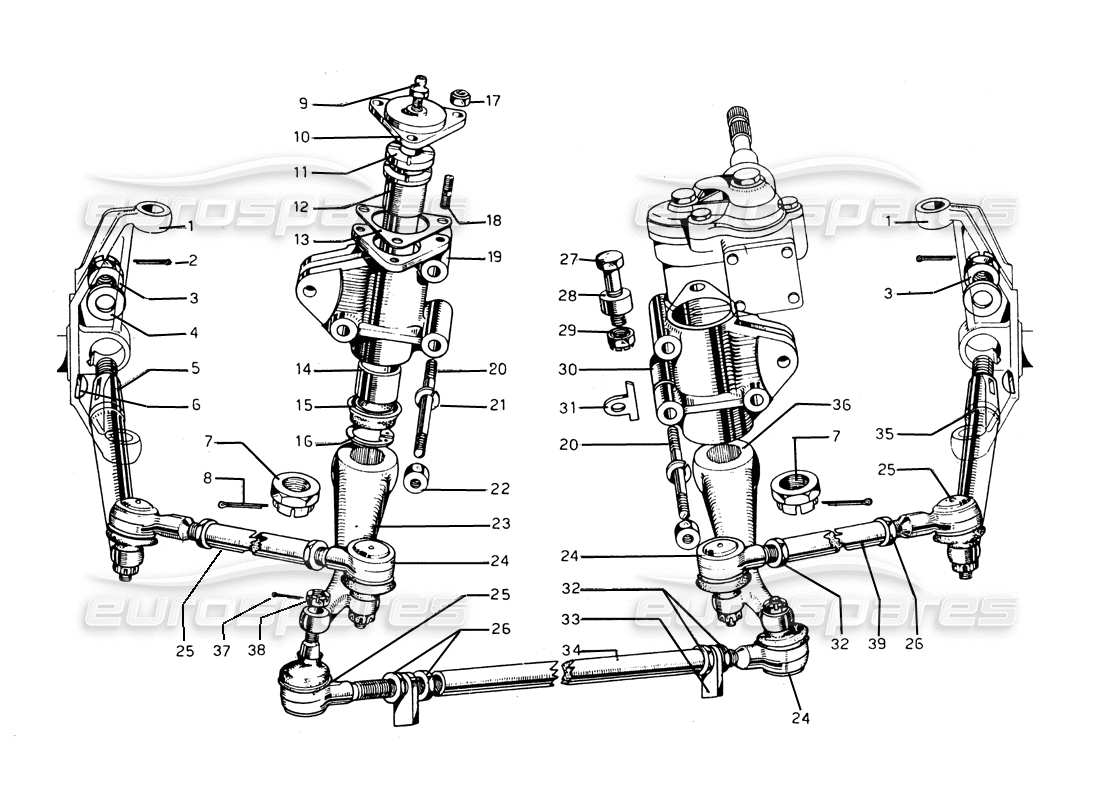 ferrari 275 gtb/gts 2 cam diagramma delle parti dello sterzo e dell'albero
