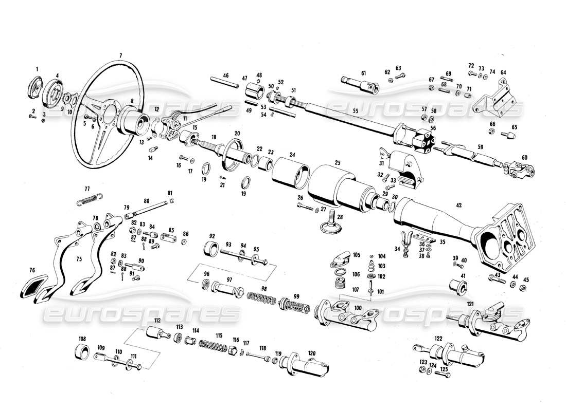 maserati qtp.v8 4.7 (s1 & s2) 1967 schema delle parti delle parti dello sterzo e dei pedali