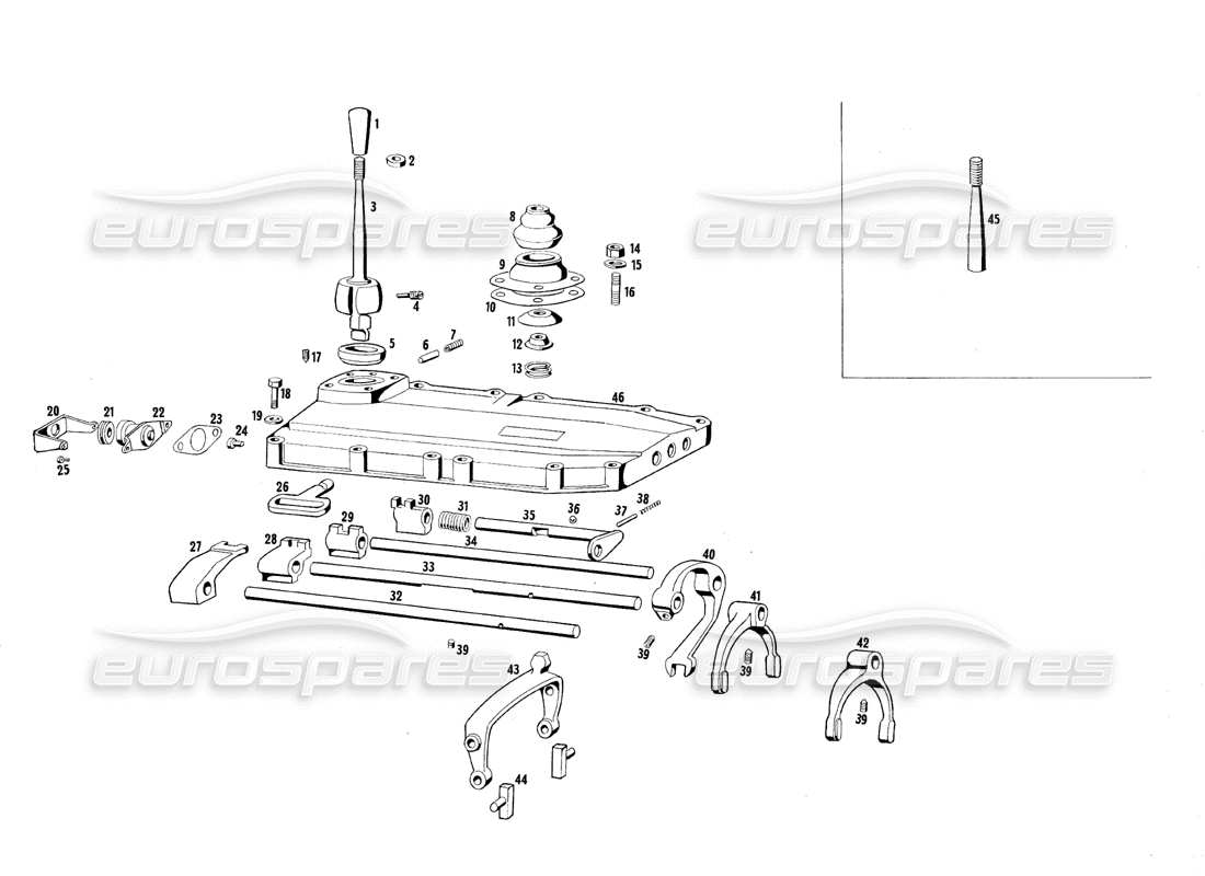 maserati qtp.v8 4.7 (s1 & s2) 1967 diagramma delle parti del controllo della trasmissione
