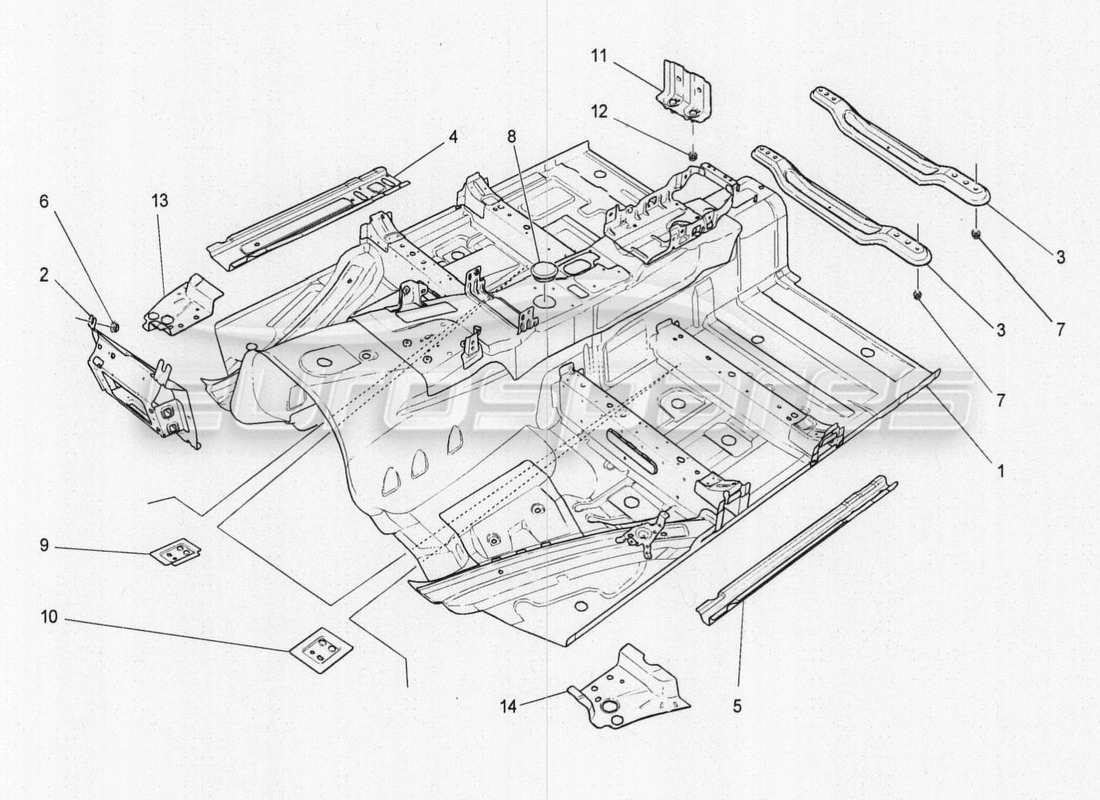 maserati qtp. v8 3.8 530bhp 2014 auto schema delle parti dei telai strutturali centrali e dei pannelli in lamiera