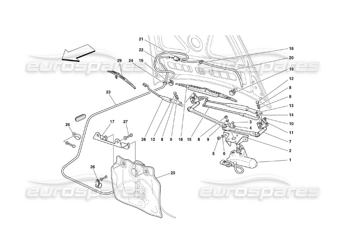 ferrari 360 challenge (2000) schema delle parti del parabrezza e rondella