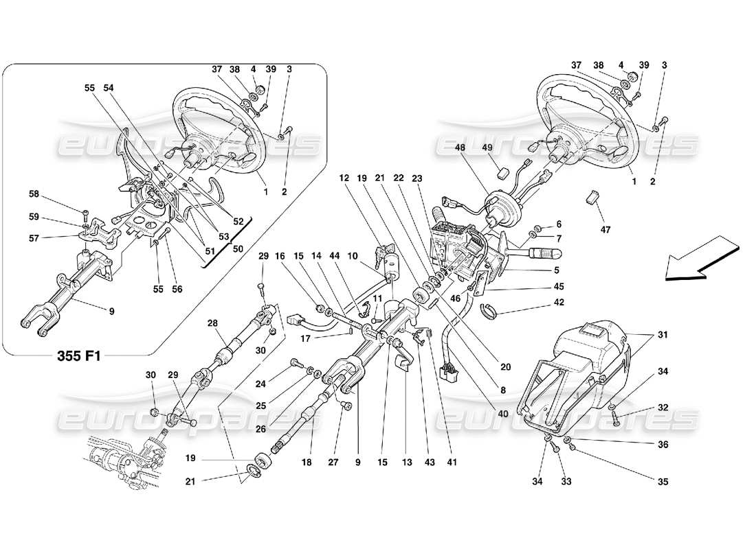 ferrari 355 (5.2 motronic) piantone dello sterzo diagramma delle parti