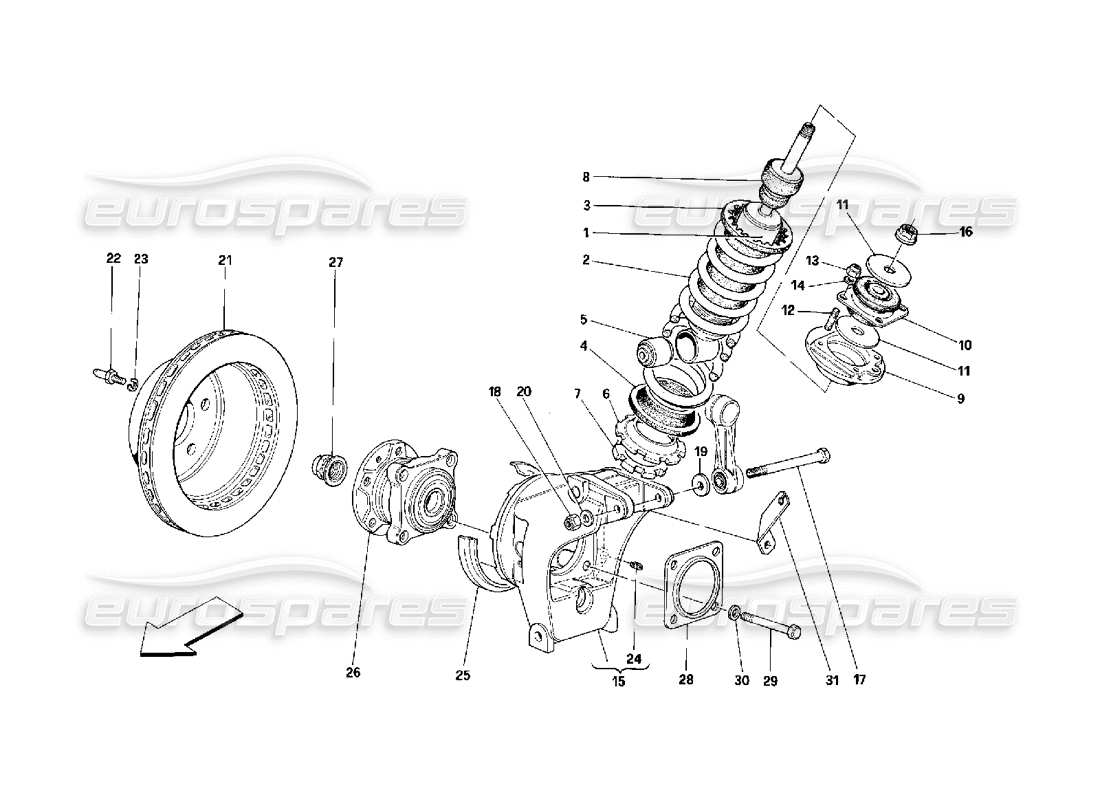 ferrari 348 (2.7 motronic) sospensione posteriore - ammortizzatore e disco freno schema parte