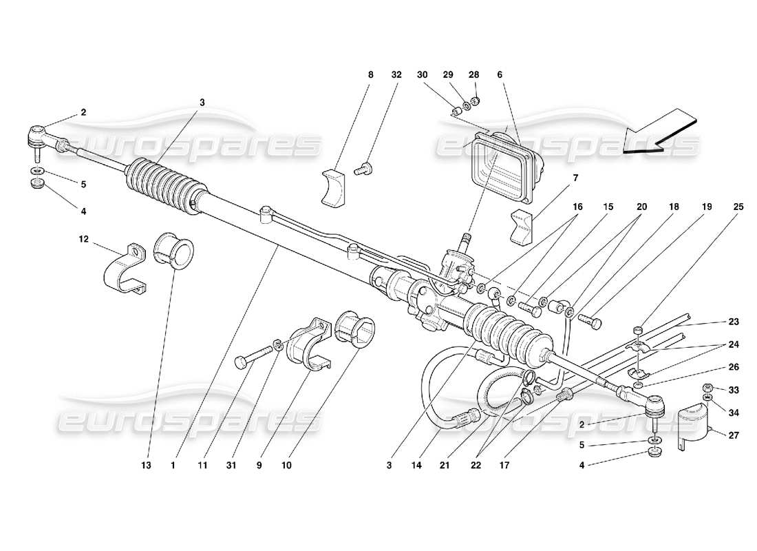 ferrari 355 (5.2 motronic) schema delle parti della scatola dello sterzo idraulico e del collegamento