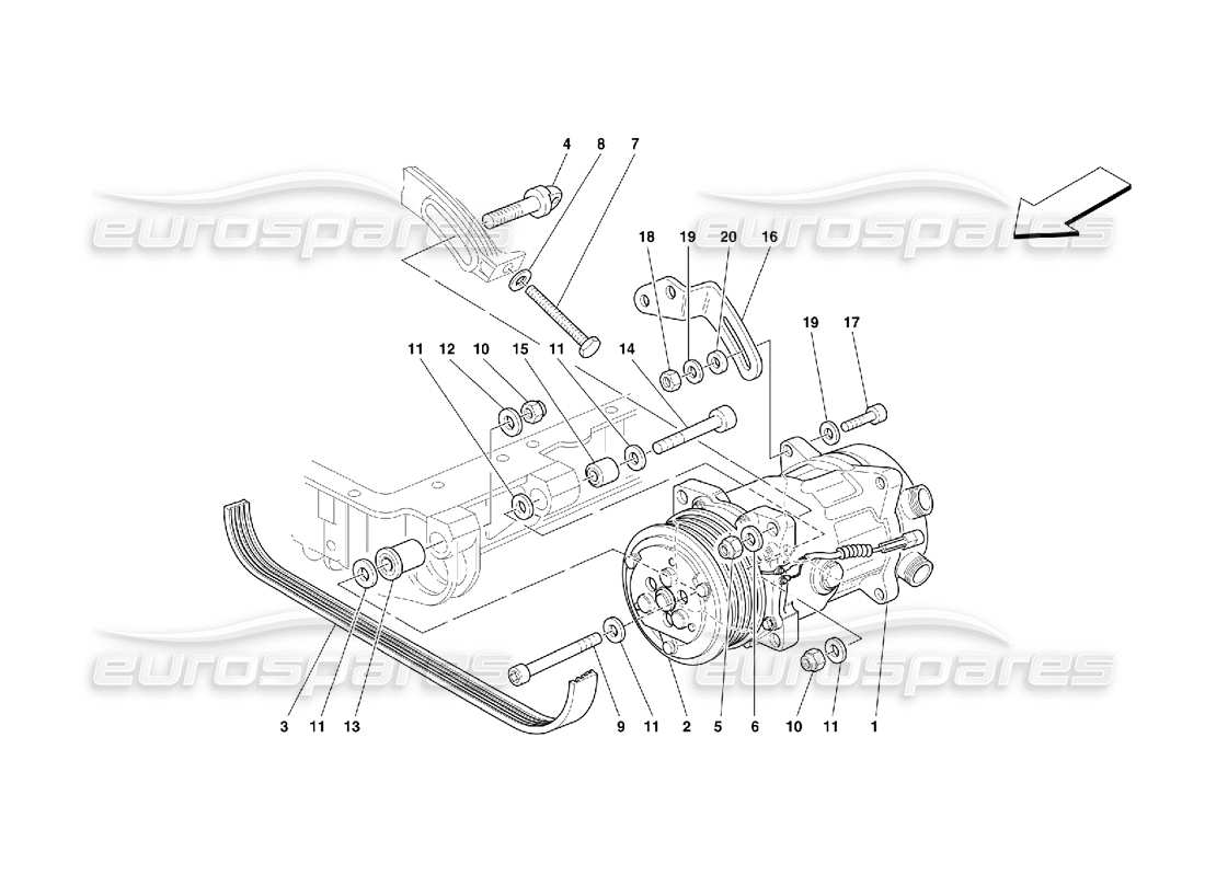 ferrari 355 (5.2 motronic) compressore dell'aria condizionata diagramma delle parti