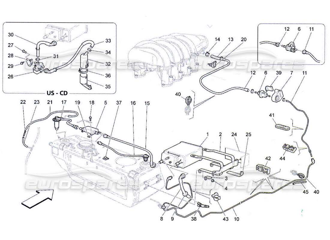 maserati qtp. (2010) 4.2 sistema di ricircolo dei vapori di carburante diagramma delle parti