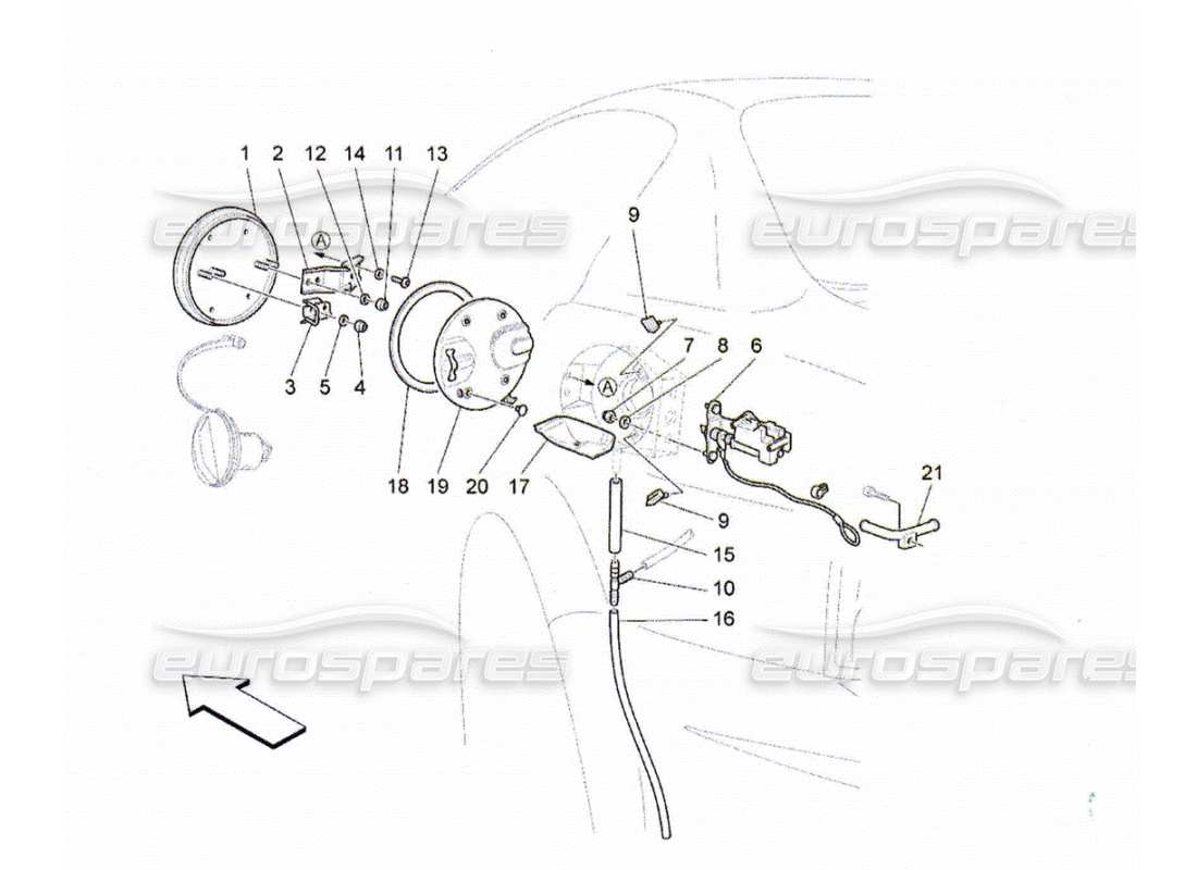 maserati qtp. (2010) 4.2 schema delle parti dello sportello del serbatoio del carburante e dei controlli