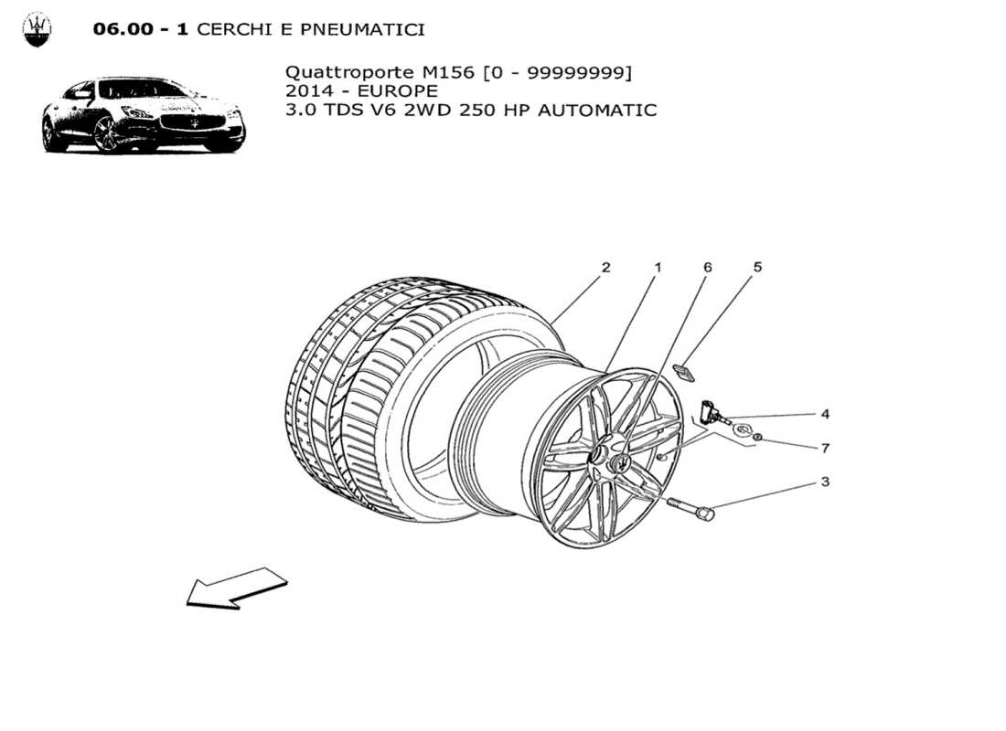 maserati qtp. v6 3.0 tds 250bhp 2014 diagramma delle parti di ruote e pneumatici