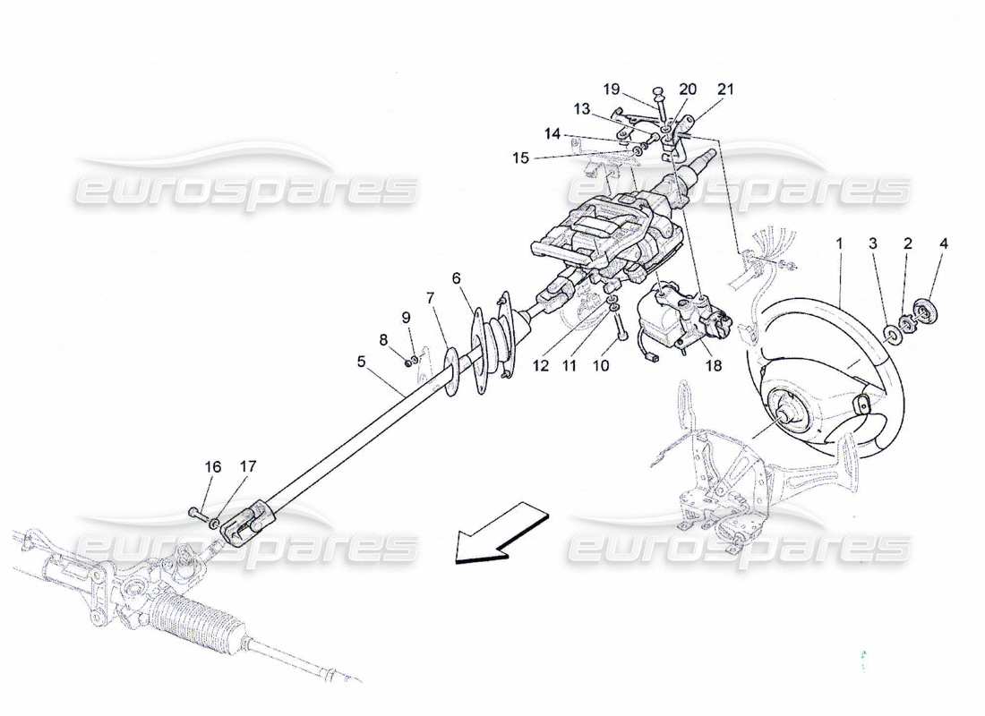 maserati qtp. (2010) 4.7 schema delle parti del piantone dello sterzo e dell'unità del volante