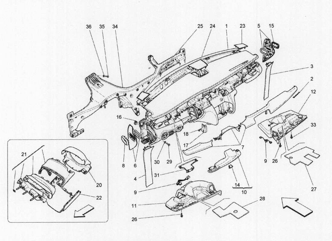 maserati qtp. v6 3.0 bt 410bhp 2wd 2017 diagramma delle parti dell'unità del cruscotto