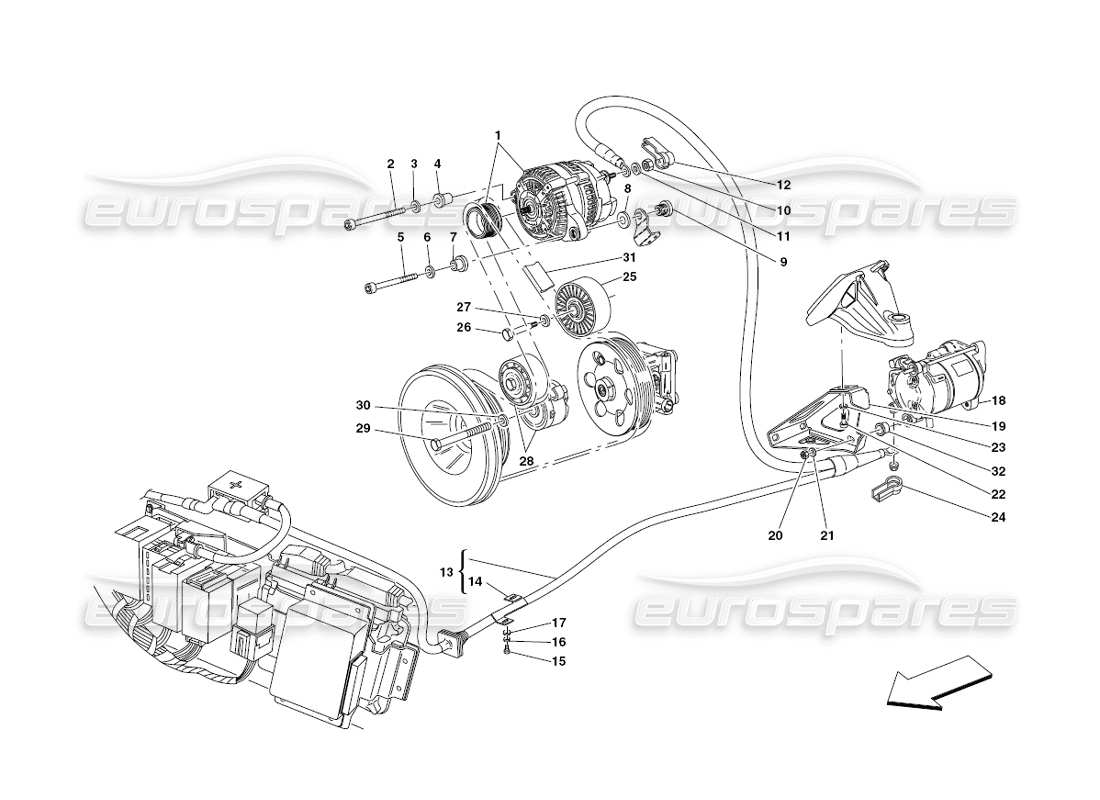 ferrari 430 challenge (2006) generatore di corrente: diagramma delle parti del motore di avviamento