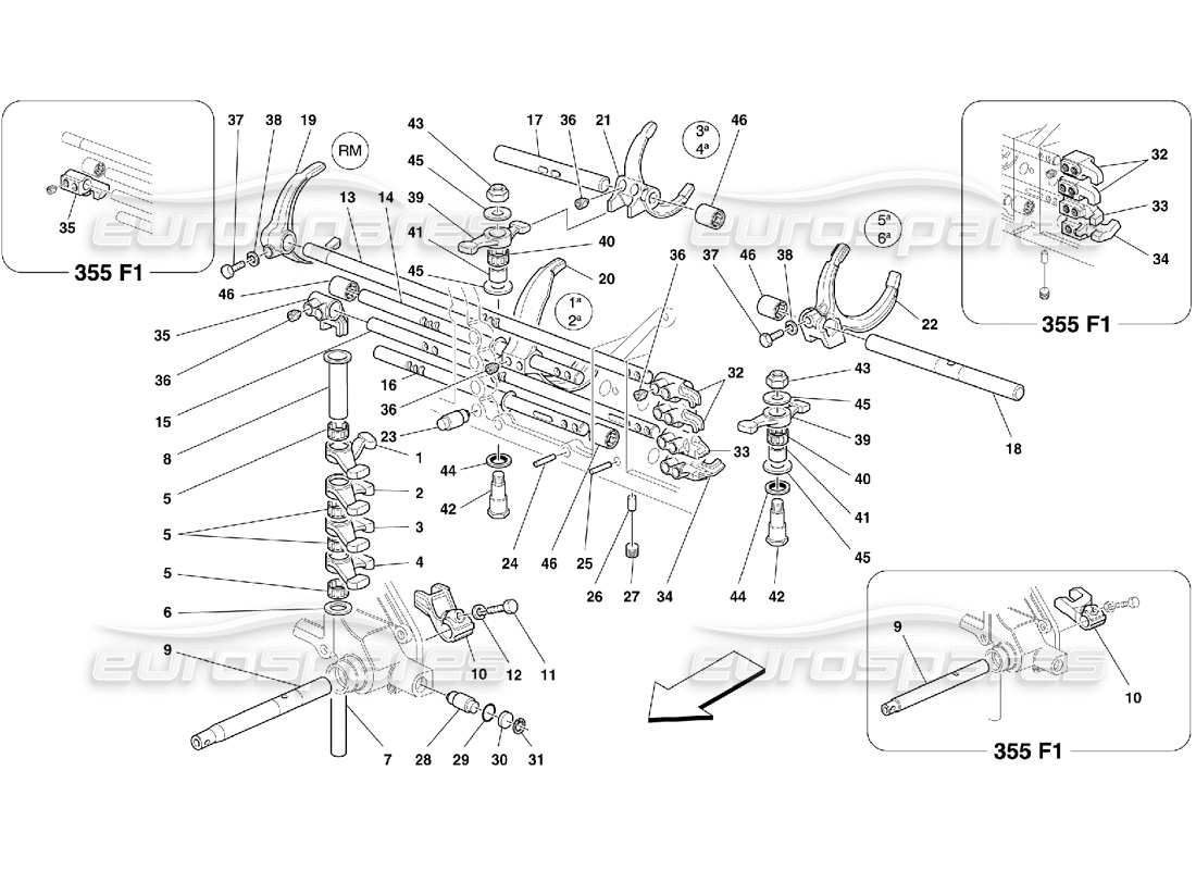 ferrari 355 (5.2 motronic) comandi interni del cambio diagramma delle parti