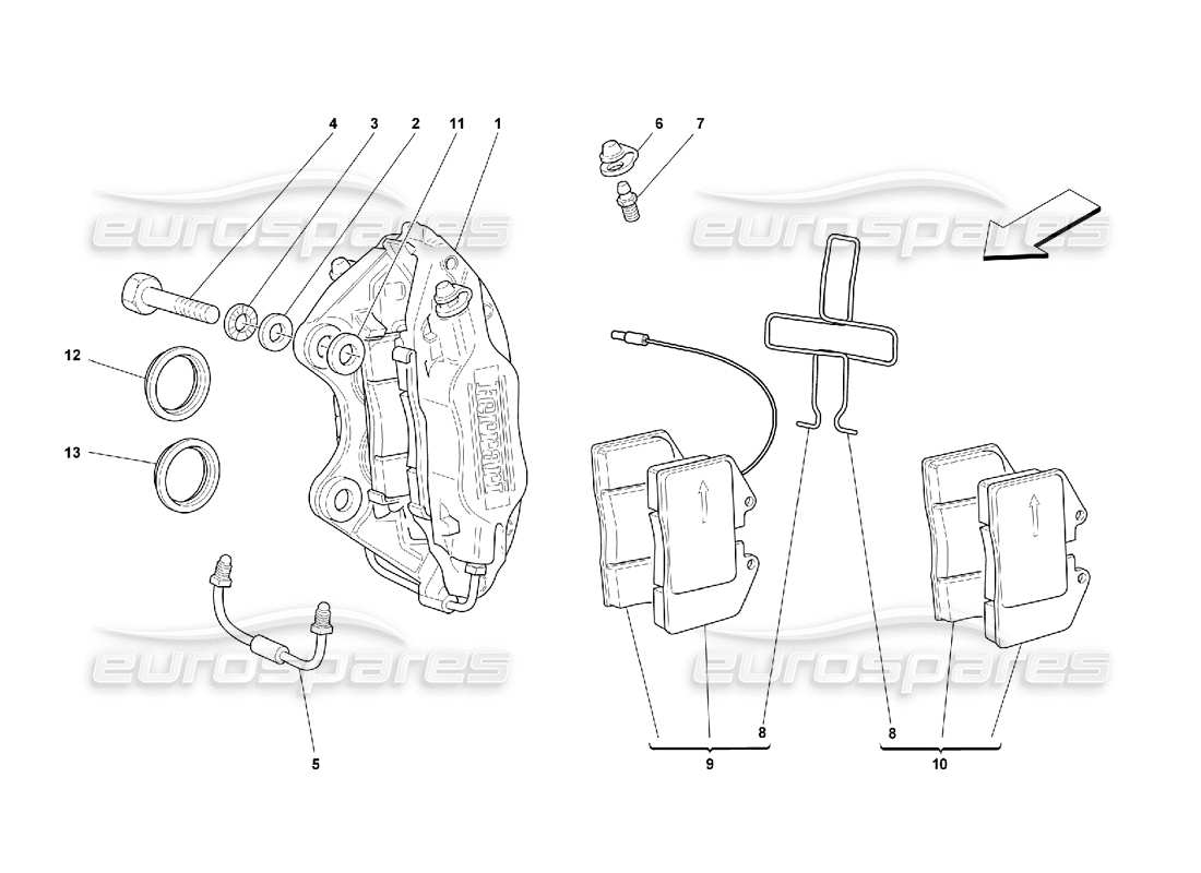 ferrari 355 (5.2 motronic) schema delle parti delle pinze dei freni anteriori e posteriori