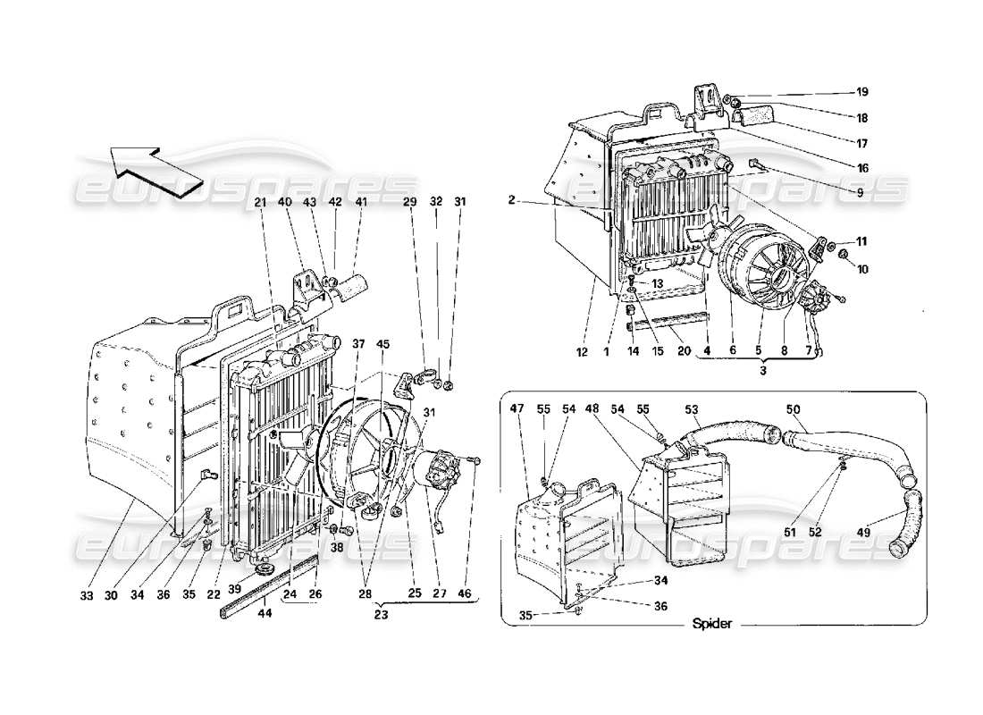 ferrari 348 (2.7 motronic) radiatori del sistema di raffreddamento schema delle parti