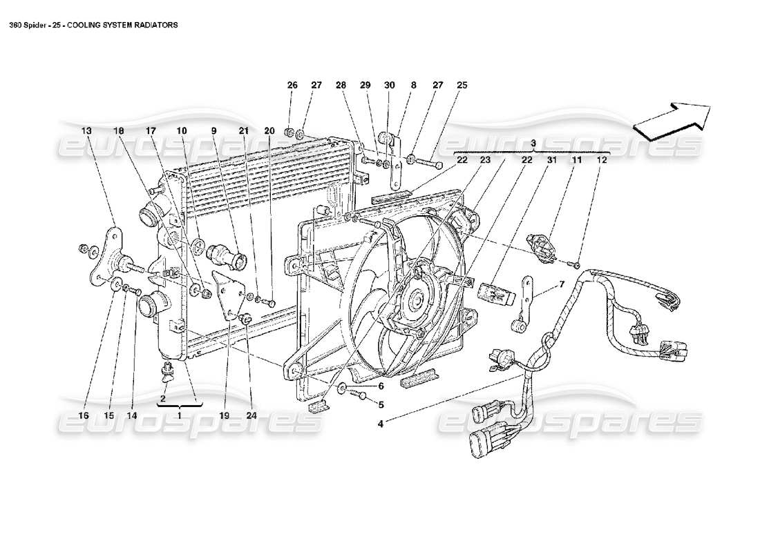 ferrari 360 spider radiatori del sistema di raffreddamento diagramma delle parti