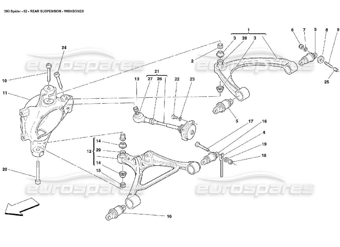 ferrari 360 spider sospensione posteriore - bracci trasversali diagramma delle parti