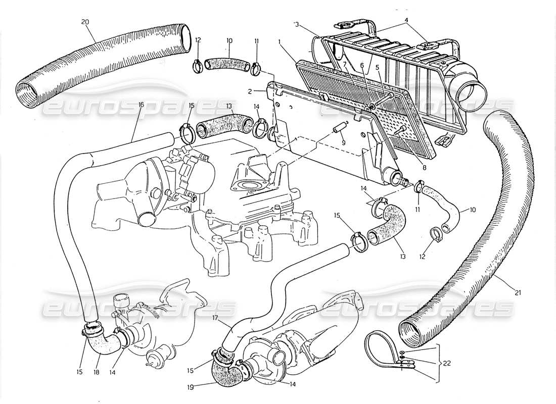 maserati 228 diagramma delle parti del filtro dell'aria e dei tubi