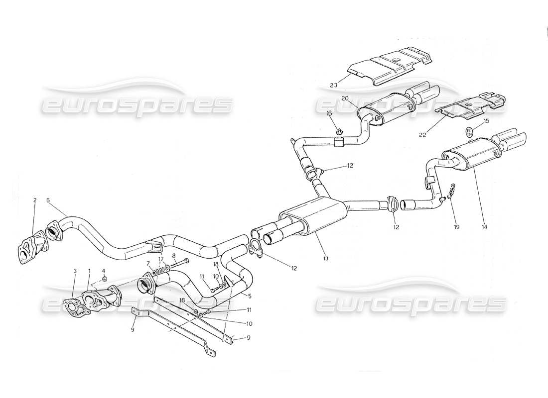 maserati 228 schema delle parti del sistema di scarico senza catalizzatore di vernice