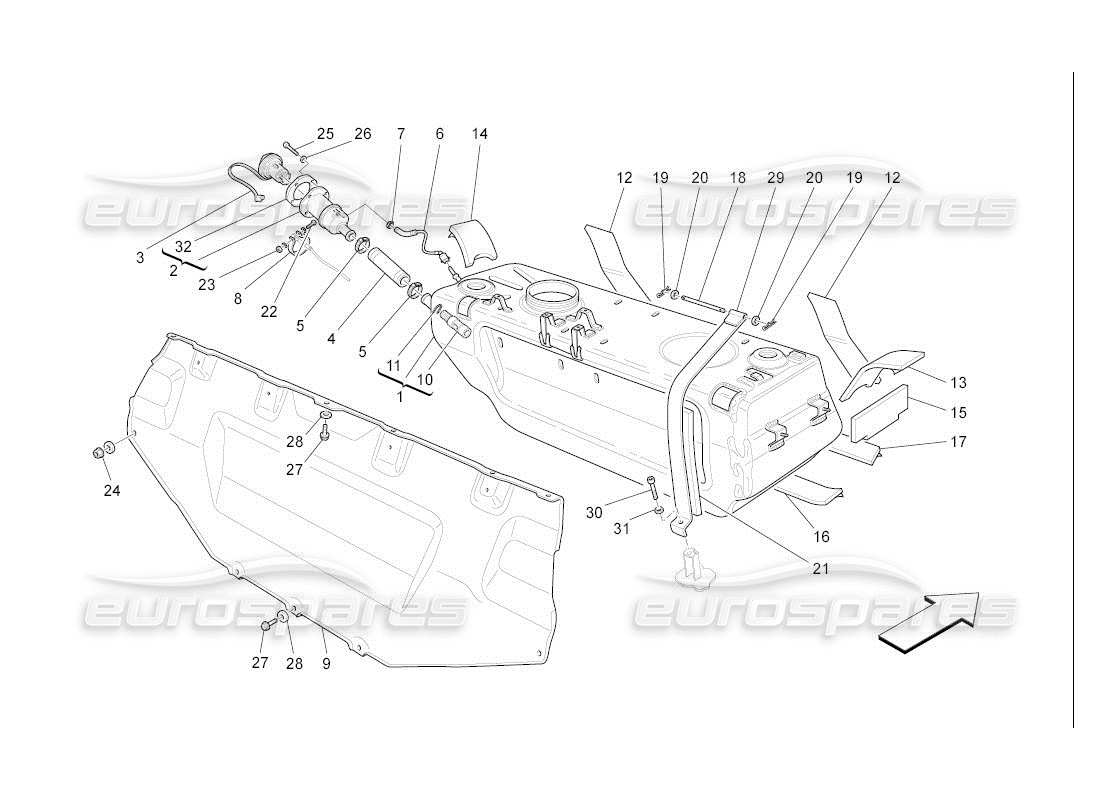 maserati qtp. (2007) 4.2 auto serbatoio di carburante diagramma delle parti