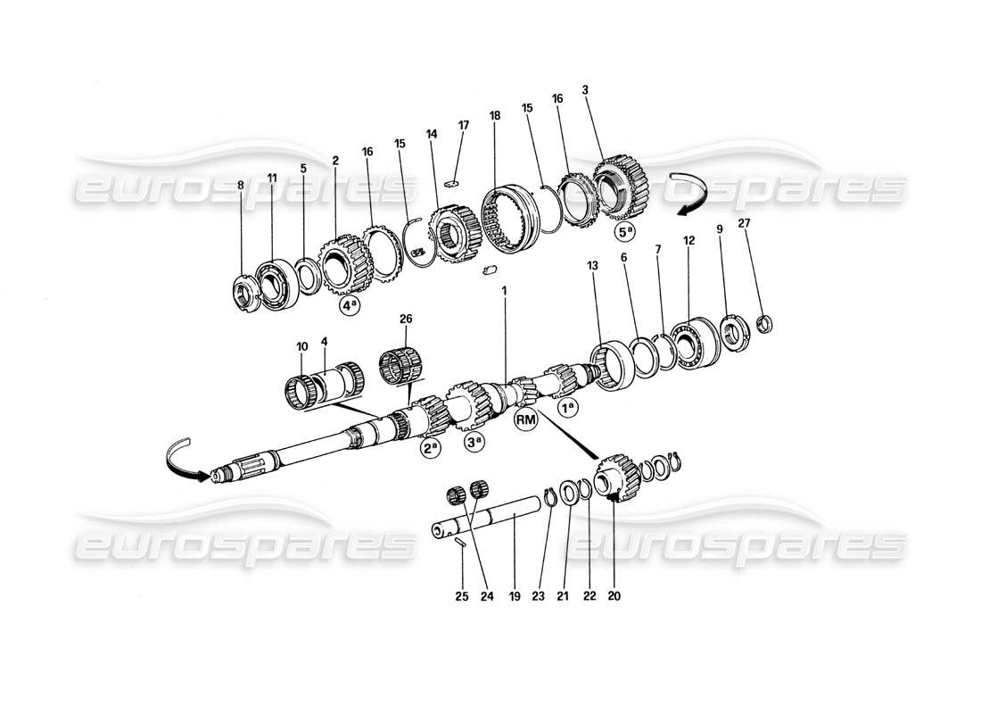 ferrari 328 (1985) diagramma delle parti degli ingranaggi dell'albero principale