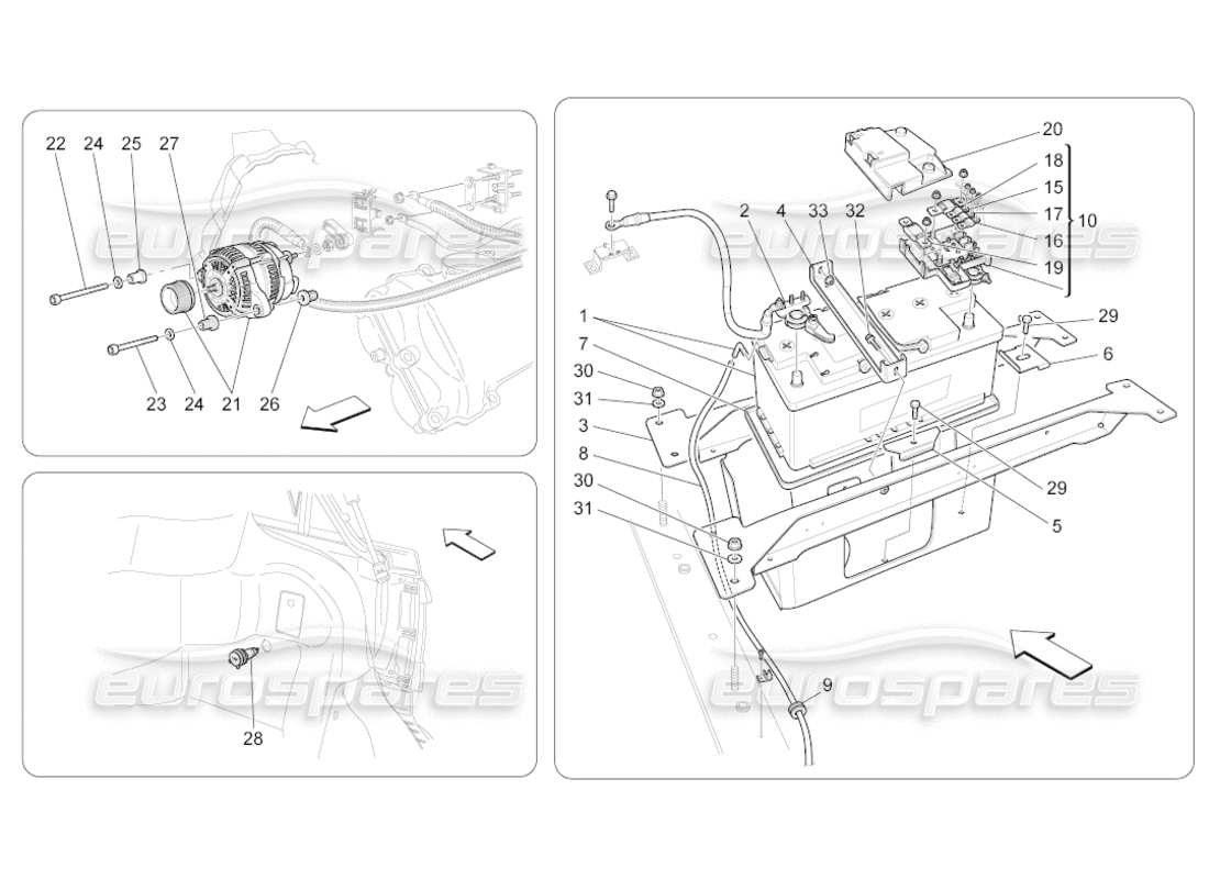 maserati grancabrio (2010) 4.7 diagramma delle parti di generazione e accumulo di energia