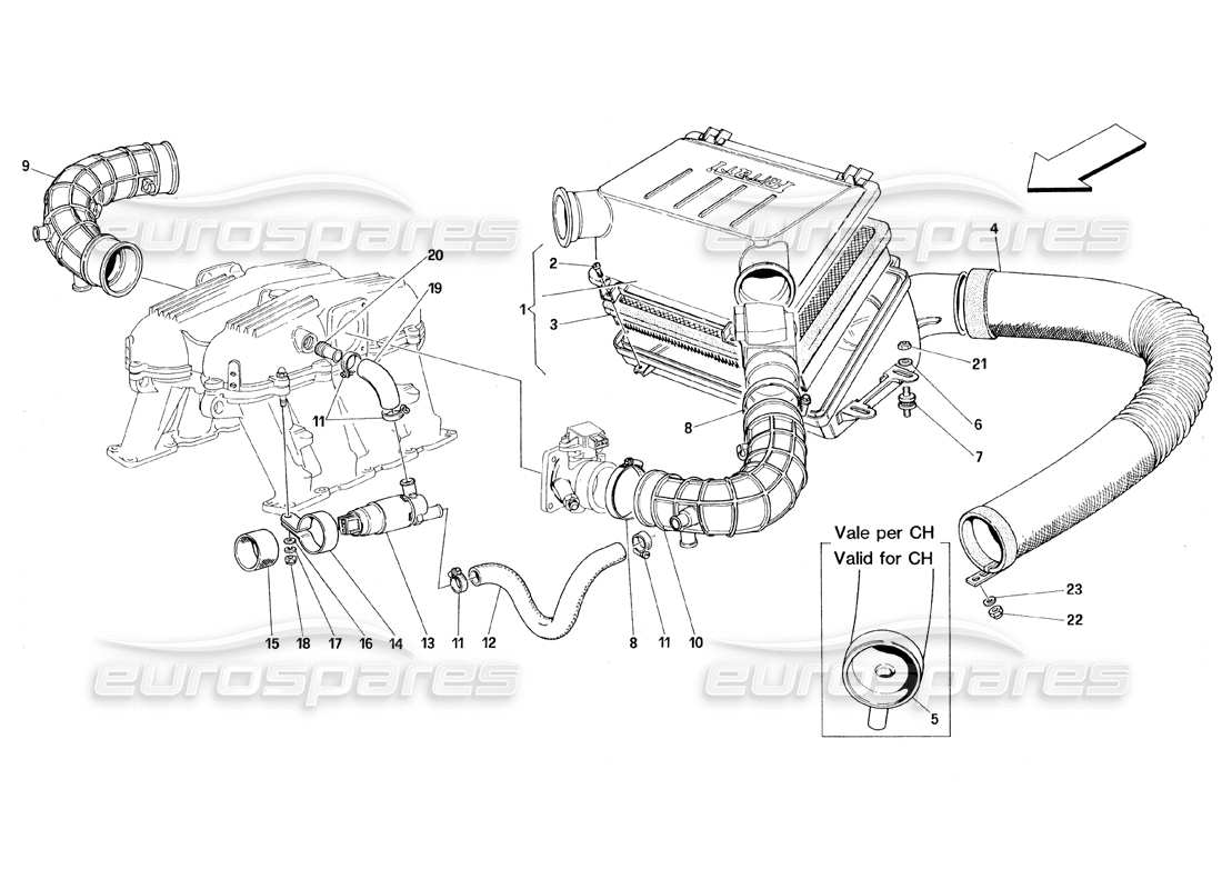 ferrari 348 (1993) tb / ts schema delle parti della presa d'aria