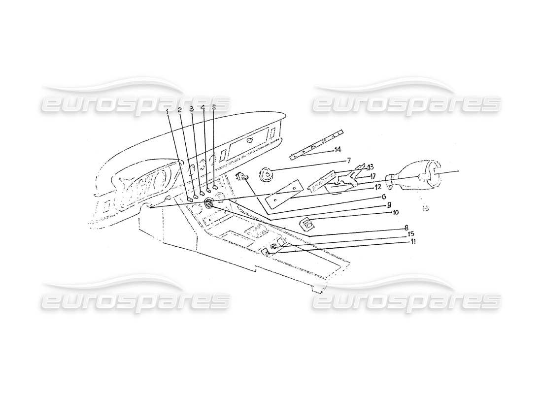 ferrari 275 (pininfarina coachwork) gruppo interuttori - bocchette ventilazione e accessori vari su mobiletto sotto plancia diagramma delle parti