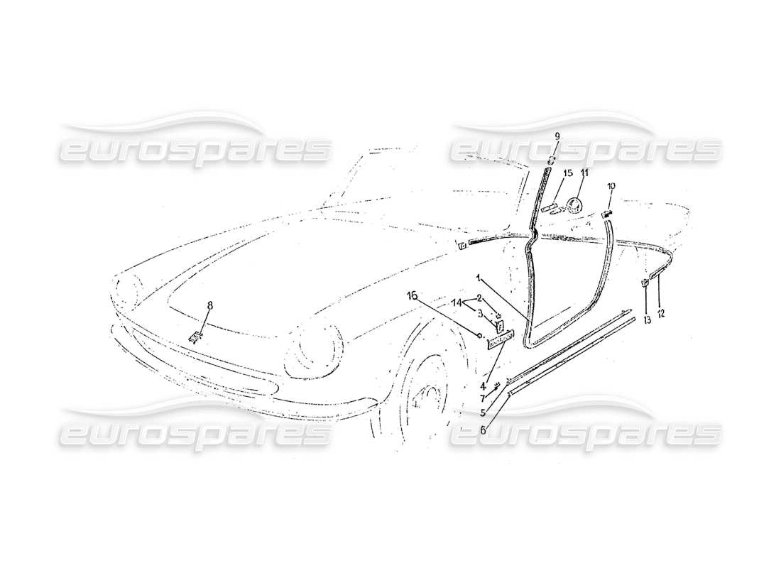 ferrari 275 (pininfarina coachwork) gruppo guernizioni esterne diagramma delle parti