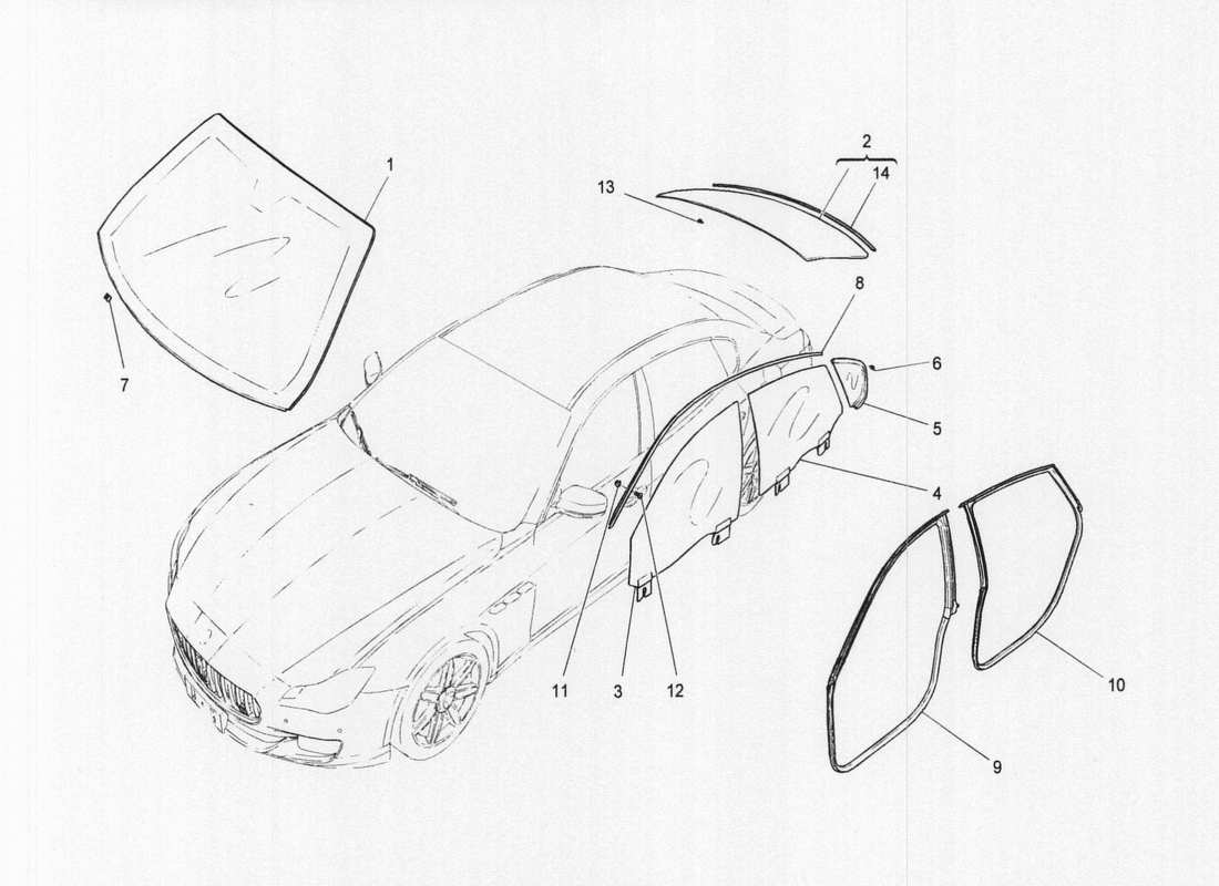 maserati qtp. v6 3.0 bt 410bhp 2wd 2017 diagramma delle parti di finestre e strisce di finestre