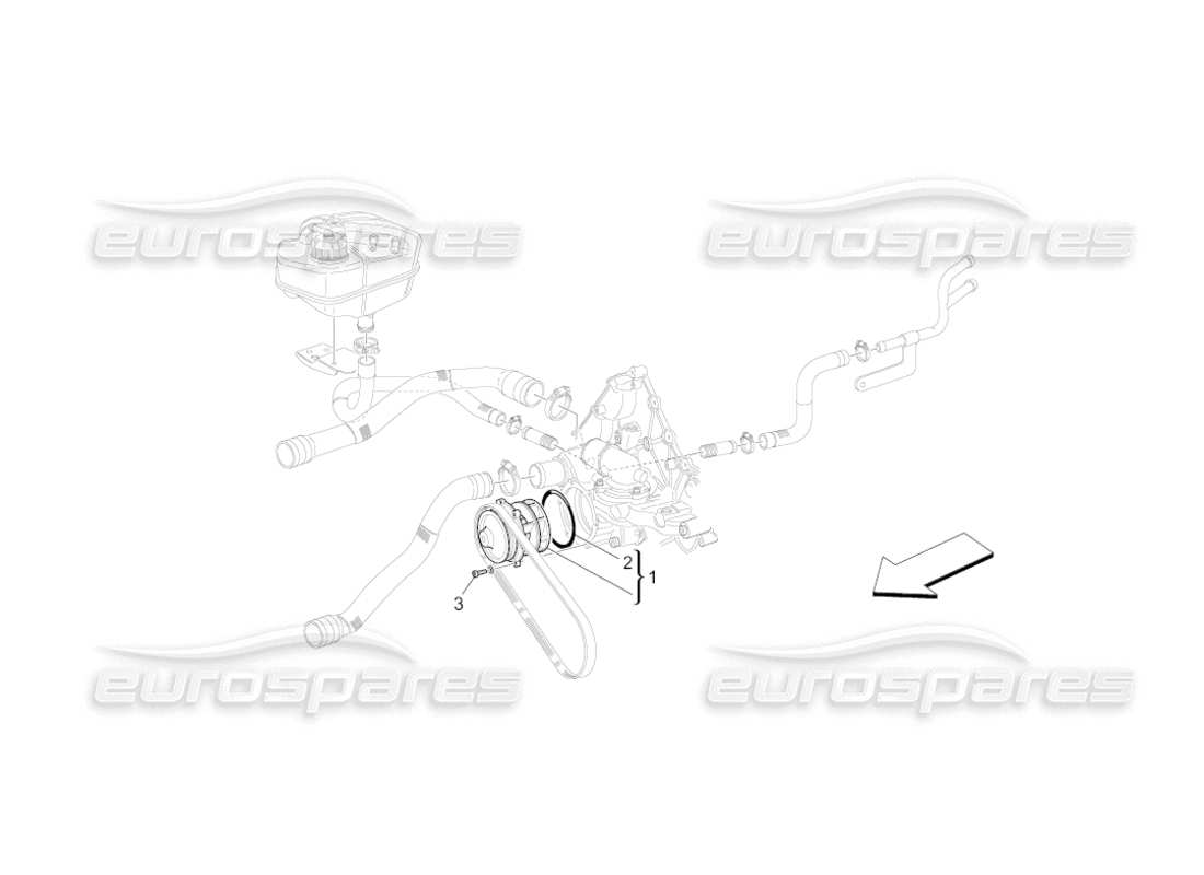 maserati grancabrio (2010) 4.7 sistema di raffreddamento: pompa dell'acqua diagramma delle parti
