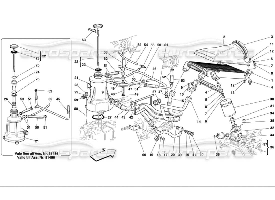 ferrari 360 modena sistema di lubrificazione e sistema blow-by diagramma delle parti