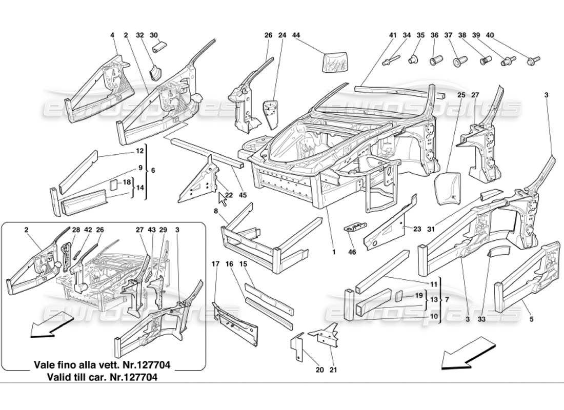 ferrari 360 modena elementi frontali telaio strutture e piastre diagramma delle parti