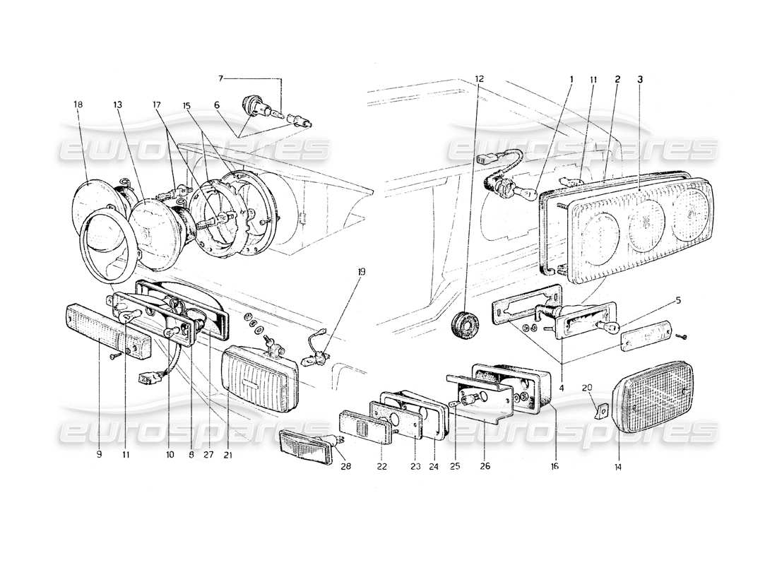 ferrari 308 gt4 dino (1979) diagramma delle parti delle luci