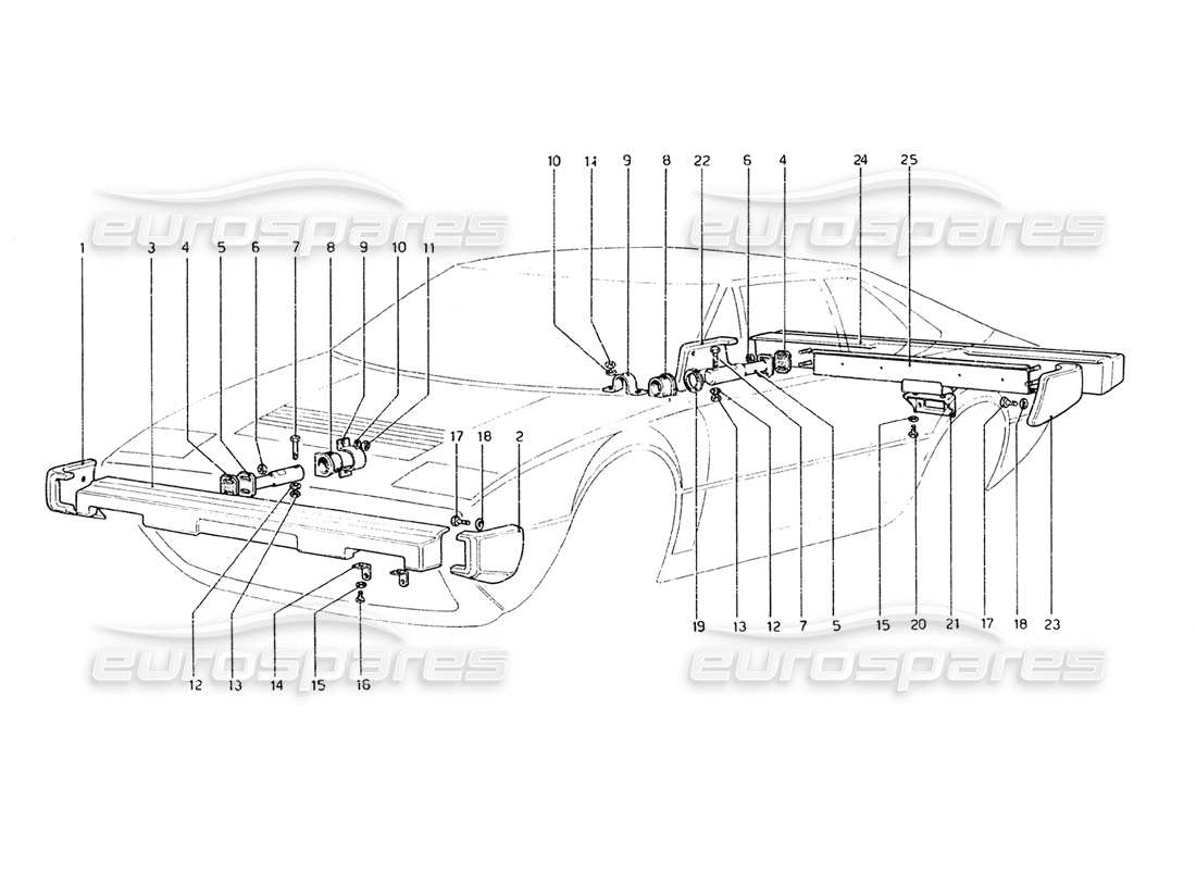 ferrari 308 gt4 dino (1979) diagramma delle parti dei paraurti (versione usa e giapponese).